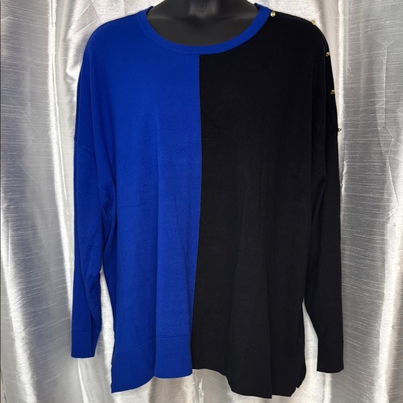 Liz Claiborne NWT Black Blue Colorblock 3/4 Sleeve Rayon Blend Sweater 5X - Picture 2 of 8
